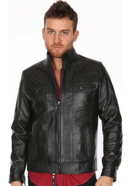 Deri Erkek Dikiş Model Casual Deri Mont