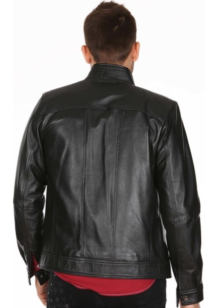 Deri Erkek Dikiş Model Casual Deri Mont