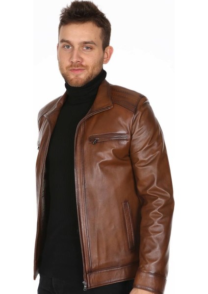 Deri Erkek Kahve Casual Deri Mont