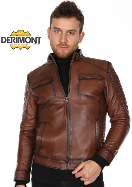 Deri Erkek Yan İşleme Deri Mont