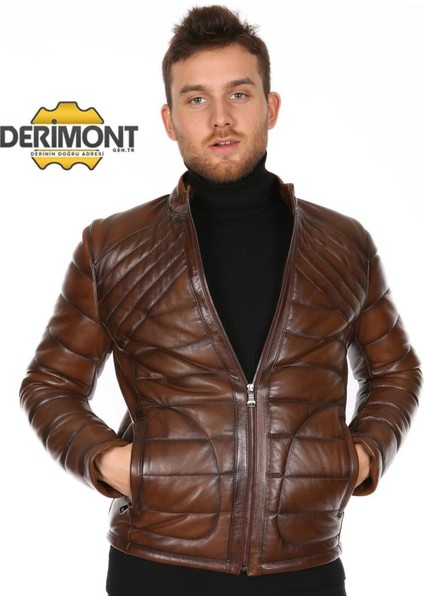Deri Erkek Taba Şişme Deri Mont