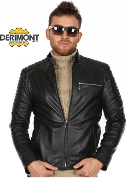 Deri Erkek Düz Siyah Spor Deri Mont fiyatları