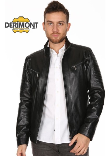 Deri Erkek Yama Kol Deri Mont