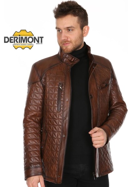 Deri Erkek İşlemeli Casual Deri Mont