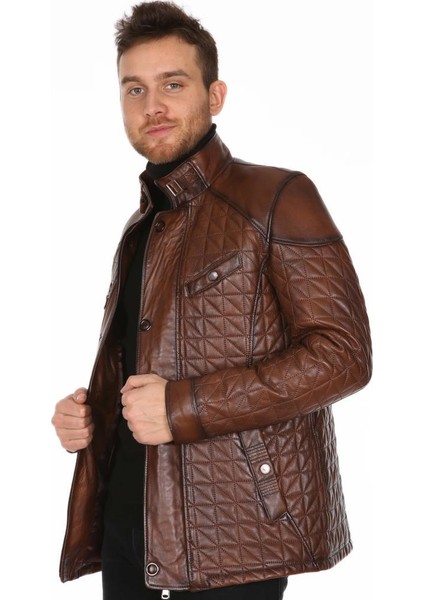 Deri Erkek İşlemeli Casual Deri Mont