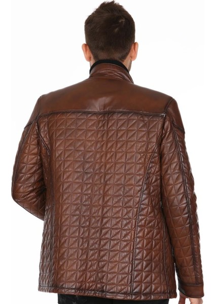 Deri Erkek İşlemeli Casual Deri Mont