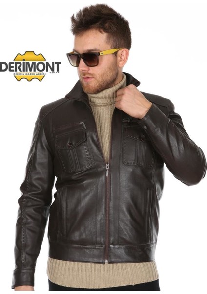 Deri Erkek Gömlek Cep Deri Mont