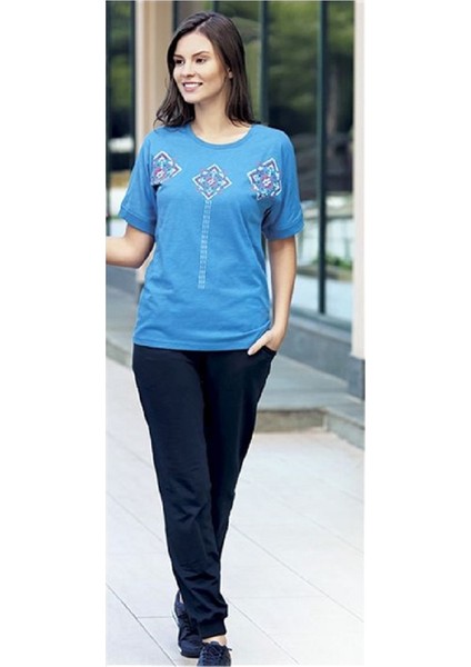 Kadın Pijama Takımı Etnik Desenli Spor Ev Giyim