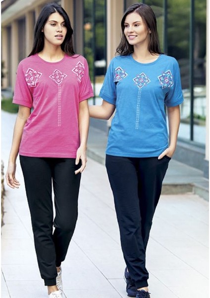 Kadın Pijama Takımı Etnik Desenli Spor Ev Giyim