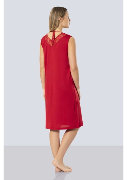 3285 Dantelli V Yaka Gecelik - Kırmızı fiyatları