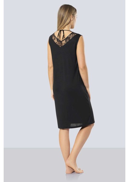 3285 Dantelli V Yaka Gecelik - Siyah modelleri