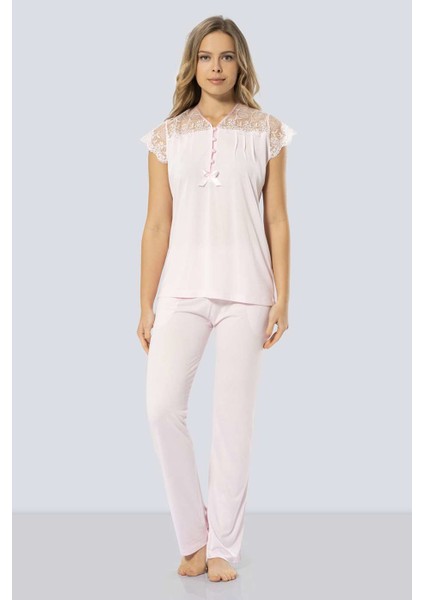 3197 Dantelli Pijama Takımı - Pembe