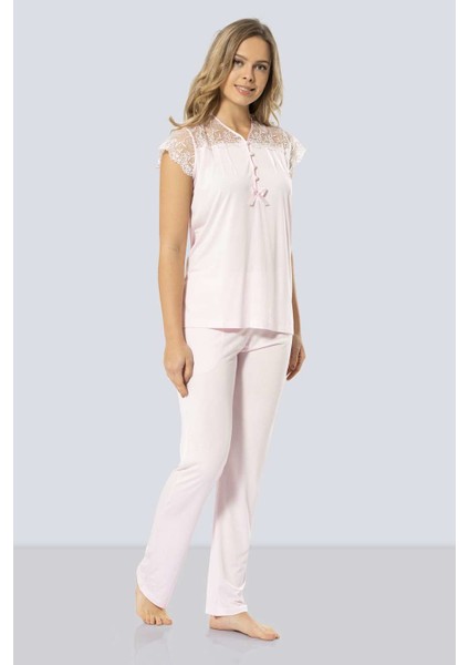 3197 Dantelli Pijama Takımı - Pembe