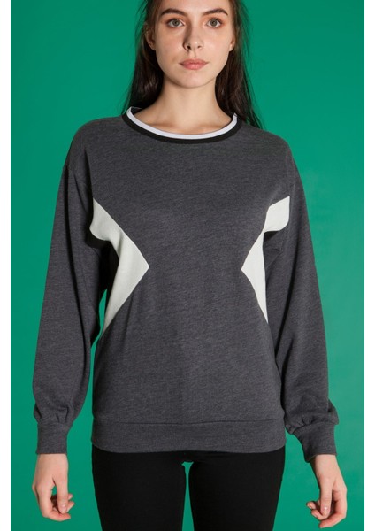 Yolanda - Yuvarlak Yaka Antrasit Sweatshirt M