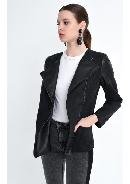 Z6615 Bayan Derili Süet Mont