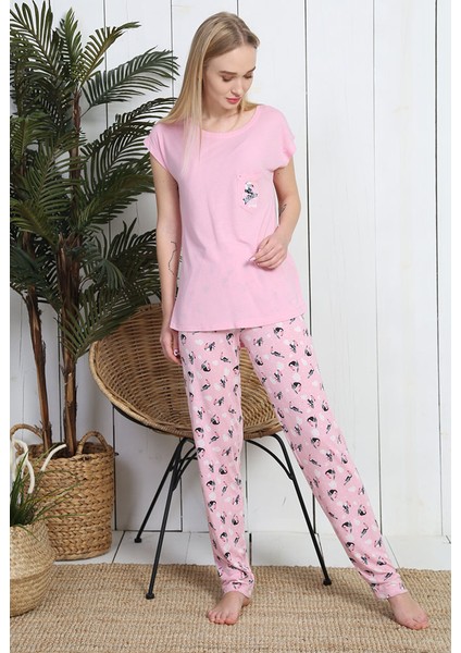 Kadın Kısa Kol Normal Beden Viskon Pijama Takım