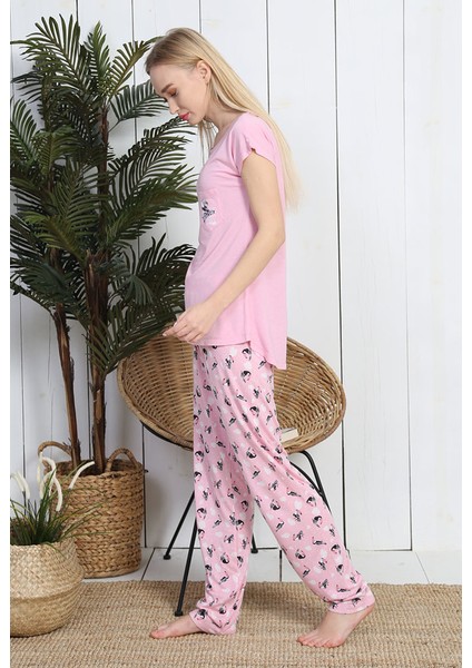 Kadın Kısa Kol Normal Beden Viskon Pijama Takım