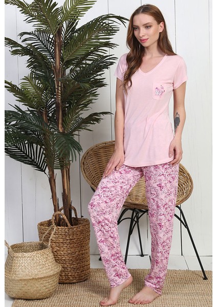 Kadın Kısa Kol Viskon Pijama Takımı 8721