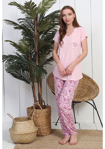 Kadın Kısa Kol Viskon Pijama Takımı 8721