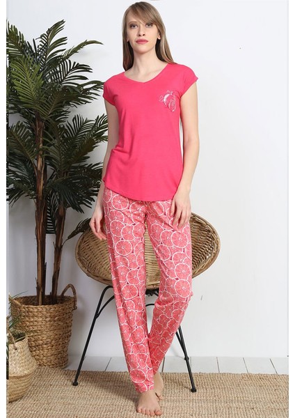 1302 Viskon Yarasa Kol Kadın Pijama Takımı