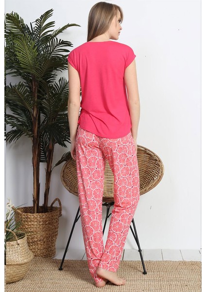 1302 Viskon Yarasa Kol Kadın Pijama Takımı