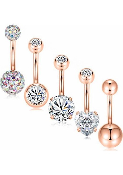 5 Adet Taşlı Taşsız Cerrahi Çelik Göbek Piercing EC92RS