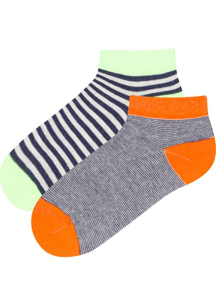 Çok Renkli Erkek Çocuk Neon Striped 2'li Patik Çorap