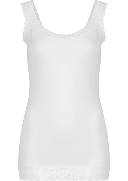 Kırık Beyaz Basic Lace Cami Atlet