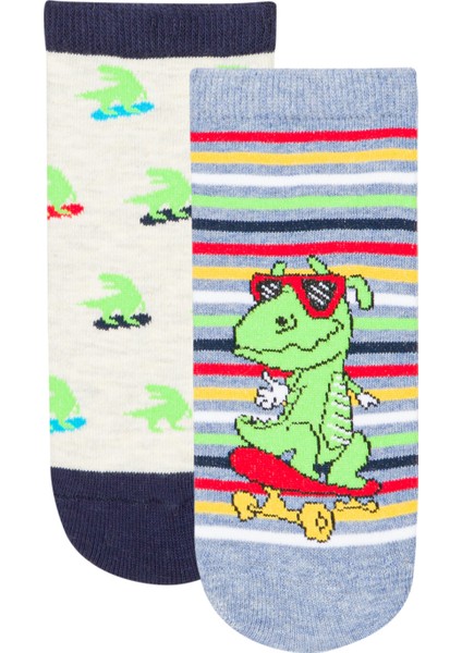Çok Renkli Erkek Çocuk Little Dino 2'li Patik Çorap