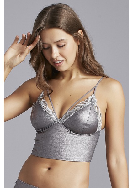 Parlak Gri Luna Leather Bralet fiyatları