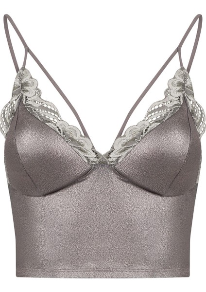 Parlak Gri Luna Leather Bralet fırsatları