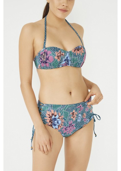 Baskılı Green Büzgülü Bikini Üstü modelleri