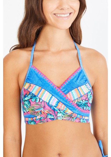 Denim Look Wrap Bikini Üstü