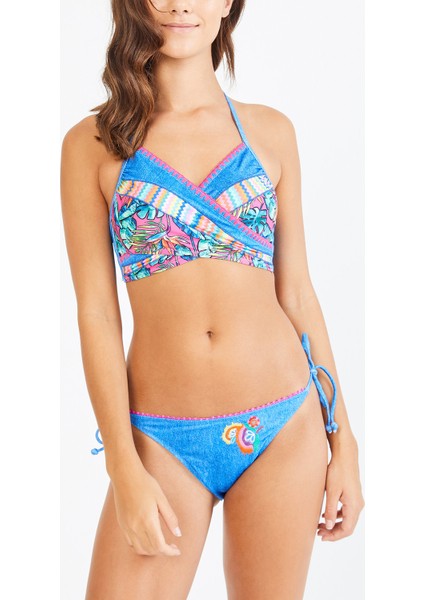 Denim Look Wrap Bikini Üstü fırsatları