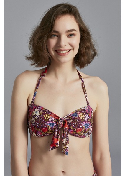 Mürdüm Antique Bandeau Knot Bikini Üstü