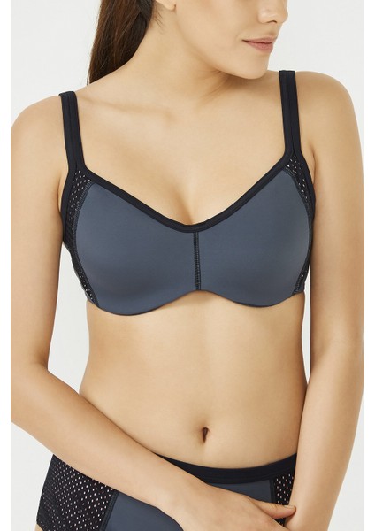 Dark Grey Basic Plus Form Bikini Üstü