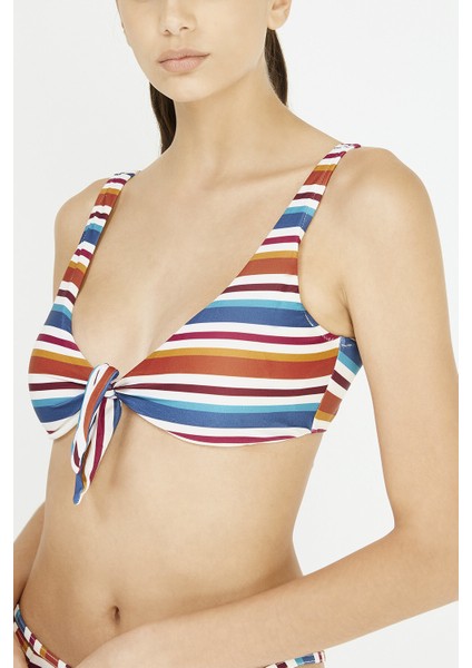 Çizgili Linosa Üçgen Knot Bikini Üstü