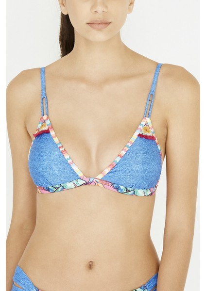 Denim Look Üçgen Fit Bikini Üstü