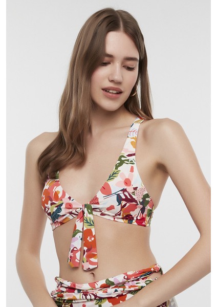 Çok Renkli Sunset Üçgen Knot Bikini Üstü