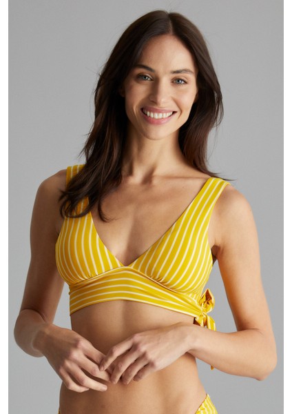 Safran Çizgili Kate Derin V Bikini Üstü