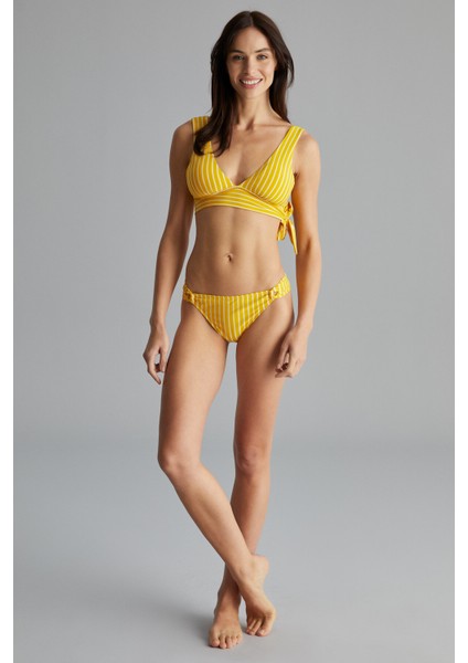Safran Çizgili Kate Derin V Bikini Üstü fırsatları