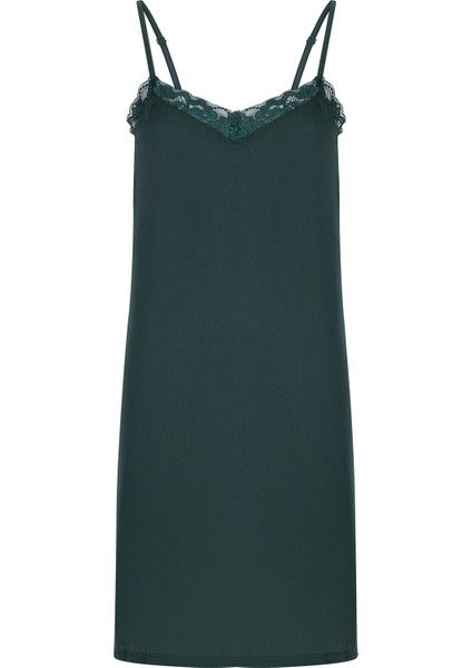 Koyu Yeşil Deep Green Satin Elbise