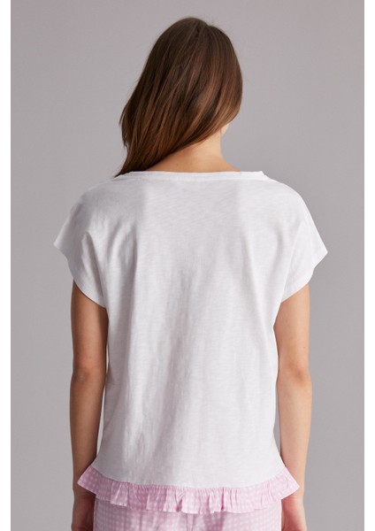 Kırık Beyaz Gingham Daisy T-Shirt modelleri
