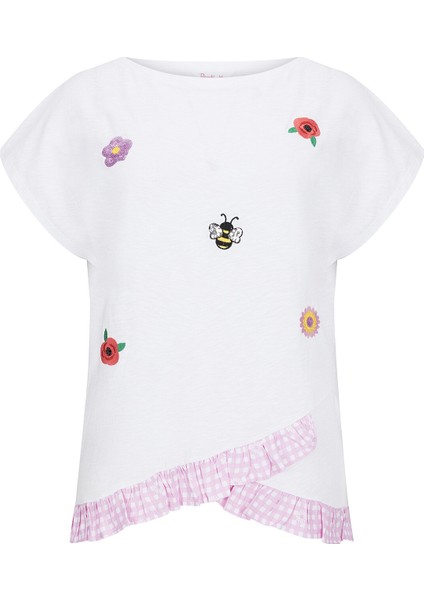 Kırık Beyaz Gingham Daisy T-Shirt indirimleri