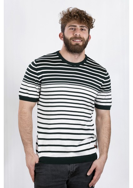 Alexander Gardı Bisiklet Yaka T-Shirt, Yeşil Çizgili (Ag504806) Beyaz-Yeşil M modelleri