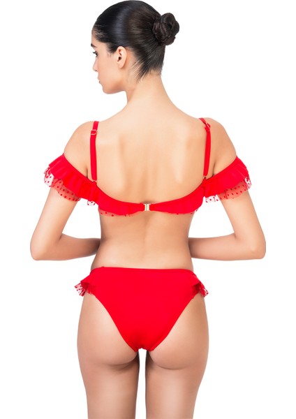 Volanlı Kırmızı Tüllü Bikini Takımı fiyatları