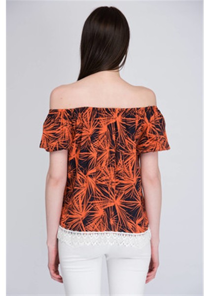 8170006 Viskon Desenli Yaka Lastikli Eteği Güpürlü Bluz TABA-SIYAH fiyatları