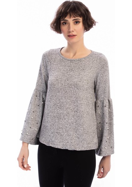 8490985 Yumoş Kolu Geniş Volanlı İncili Bluz