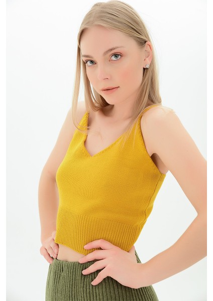 9116167 Triko Askılı Düz Bluz HARDAL fiyatları