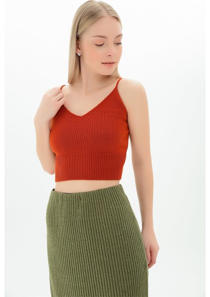 9116167 Triko Askılı Düz Bluz KIREMIT fiyatları